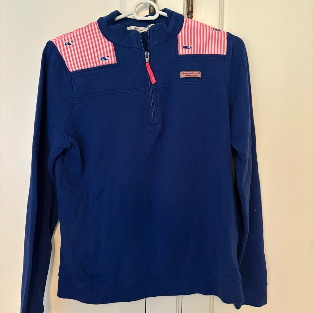 Vineyard Vines Blue and Pink Quarter-Zip Sweatshirt